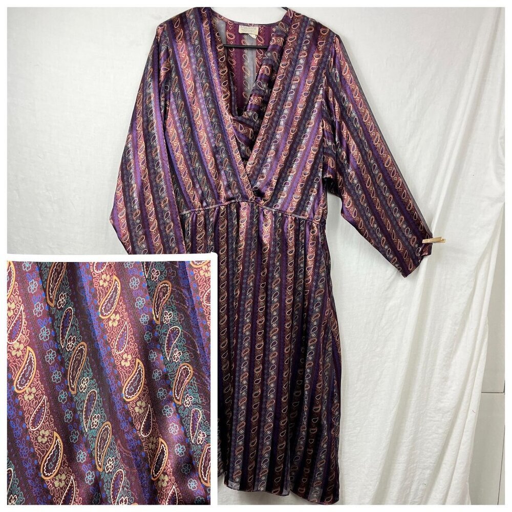 Vintage Pellini Long Sleeve Midi Dress Womens XL Paisley Sheer 70s Office Indie